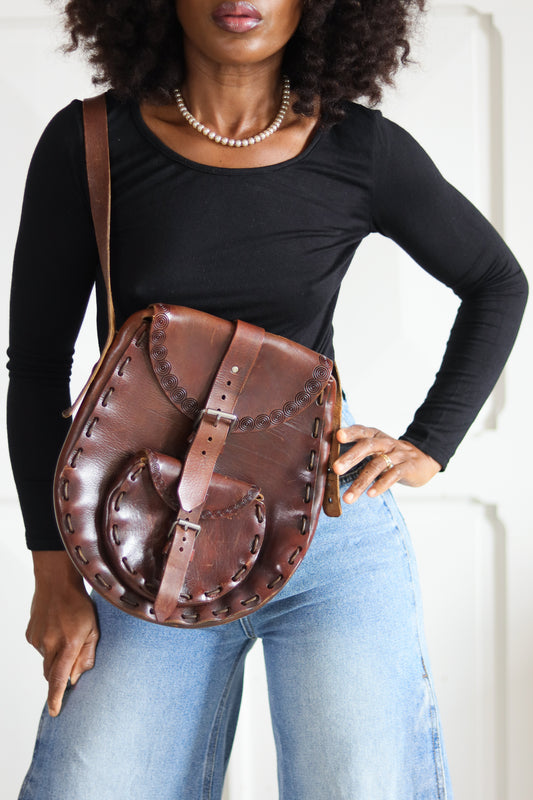 Sac en cuir vintage années 1970