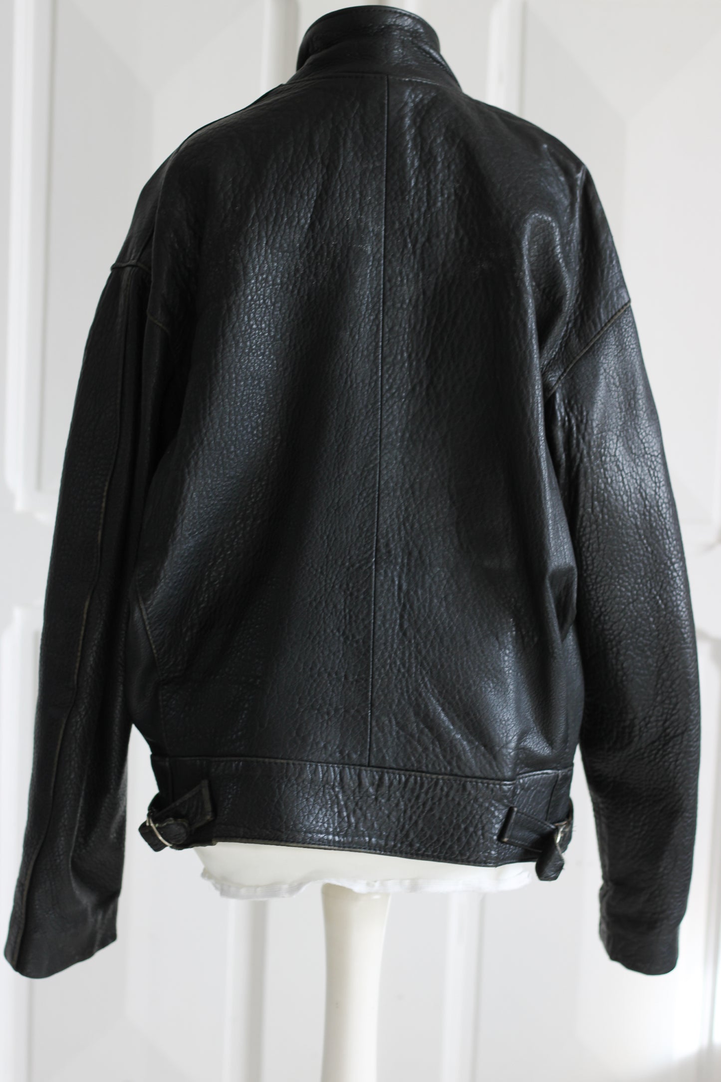Blouson cuir vintage col montant