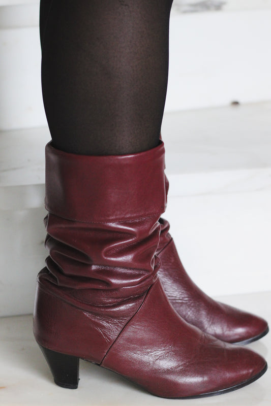 Bottines vintage cuir bordeaux