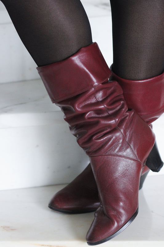 Bottines vintage cuir bordeaux
