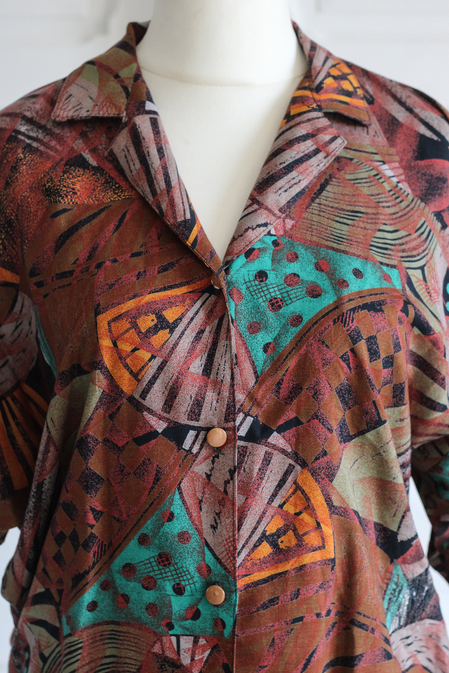 Fait main Chemisier vintage marron abstrait