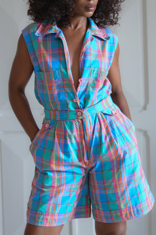 Ensemble short à motifs carreaux