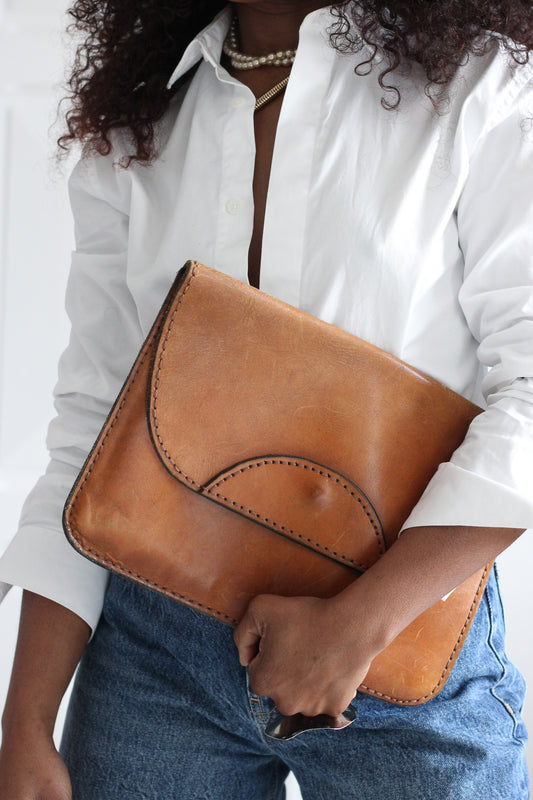 Maxi pochette rangement en cuir épais