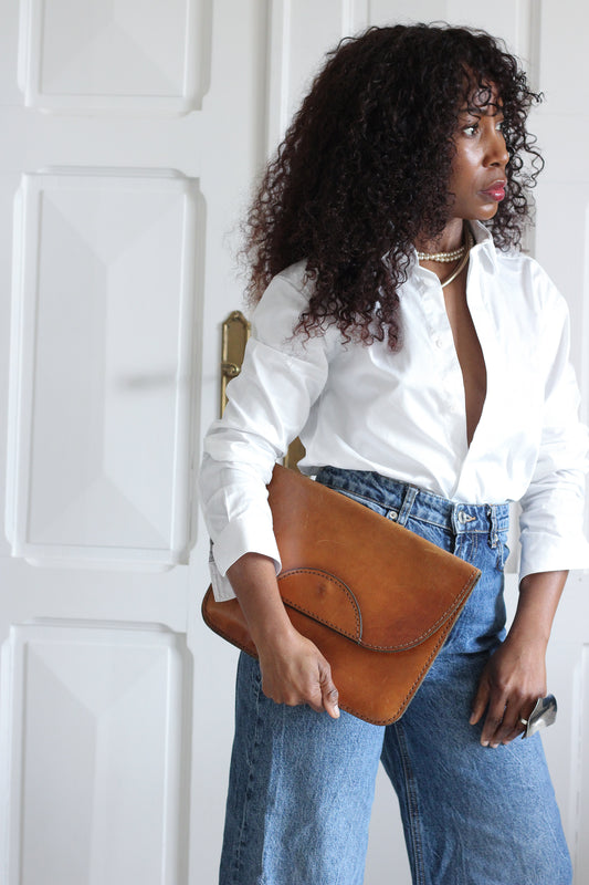 Maxi pochette rangement en cuir épais