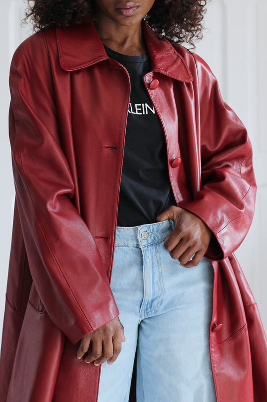 Gil & Max manteau cuir burgundy