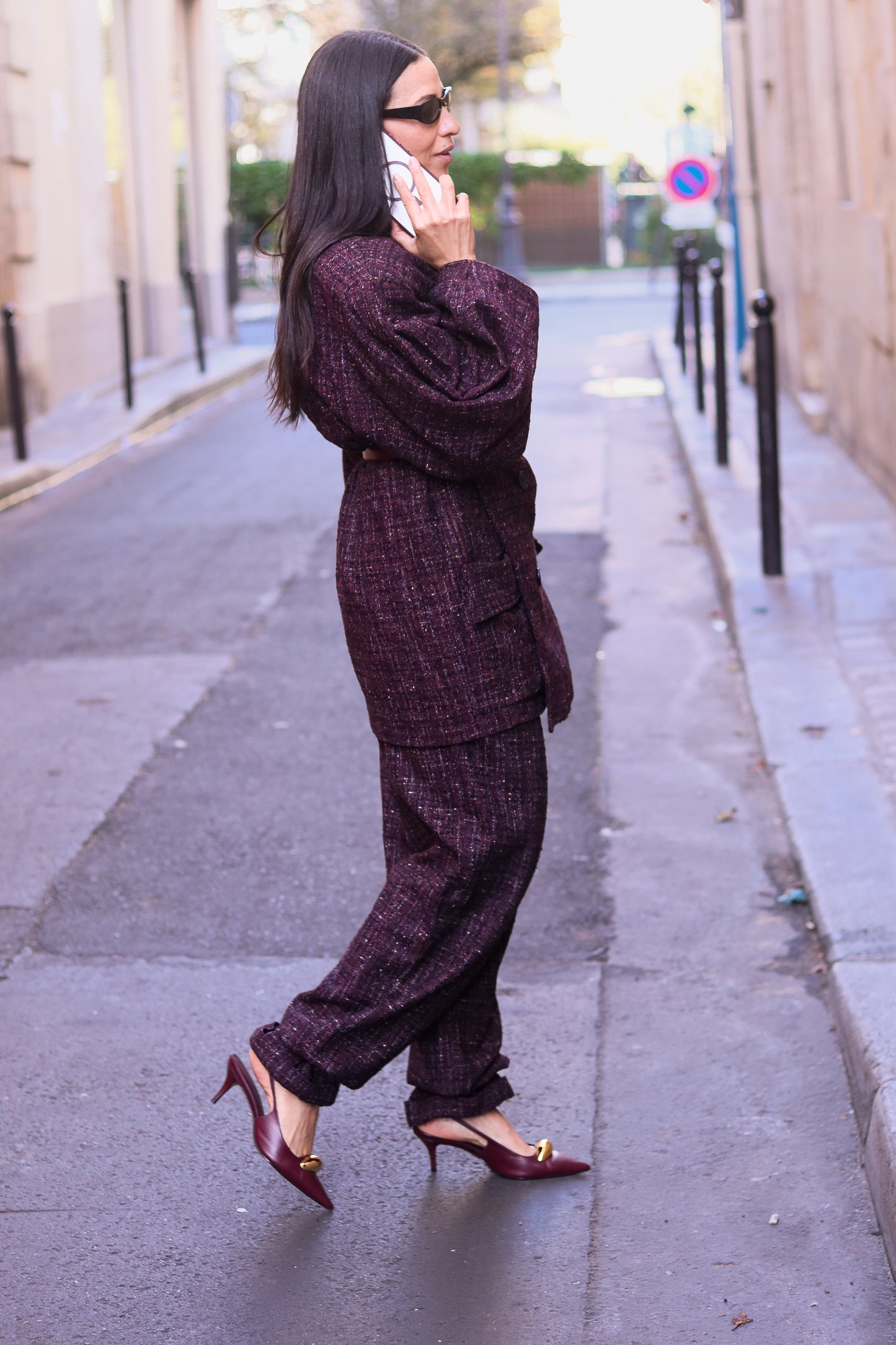 Miss Cartoon Ensemble oversize en tweed bordeaux