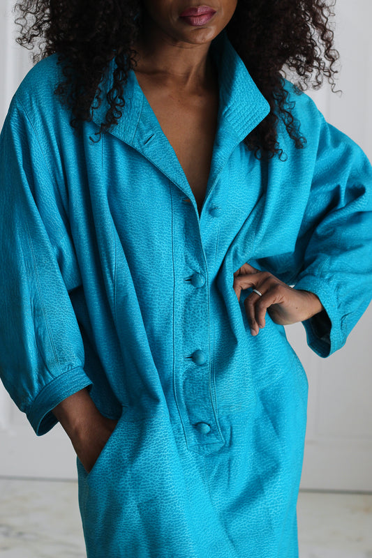 Fosma robe en cuir bleu turqouise