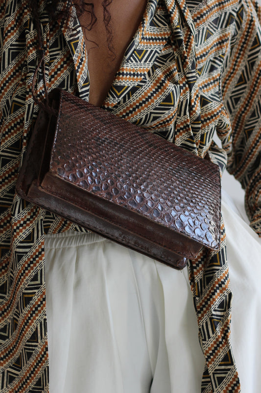 Sac à main vintage en cuir exotique
