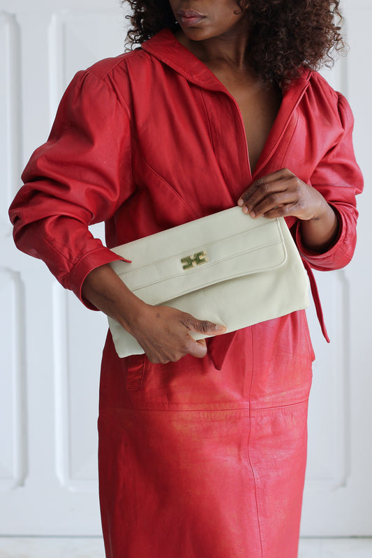 Pochette en cuir crème