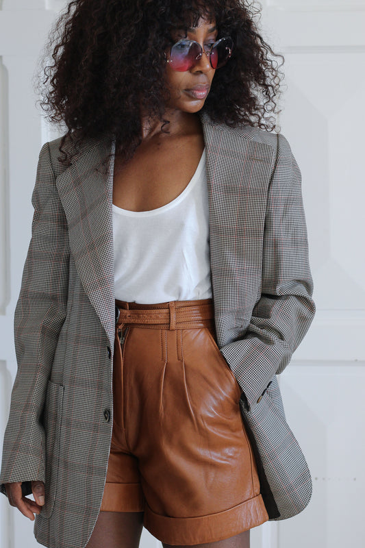 Short taille haute en cuir d'agneau