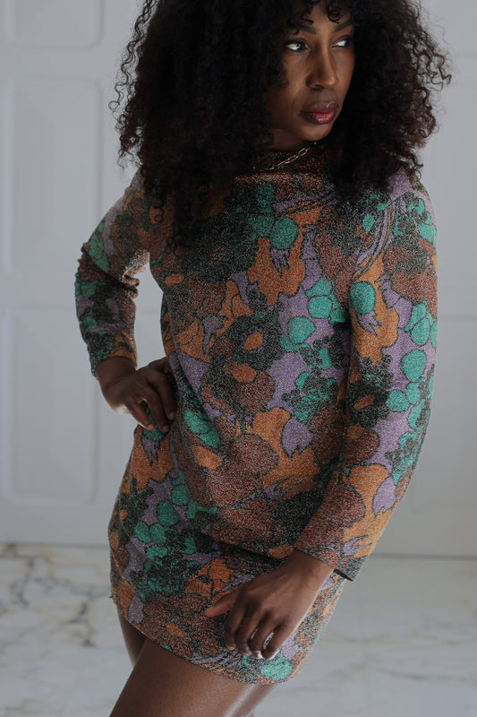 Robe tunique lurex floral vintage