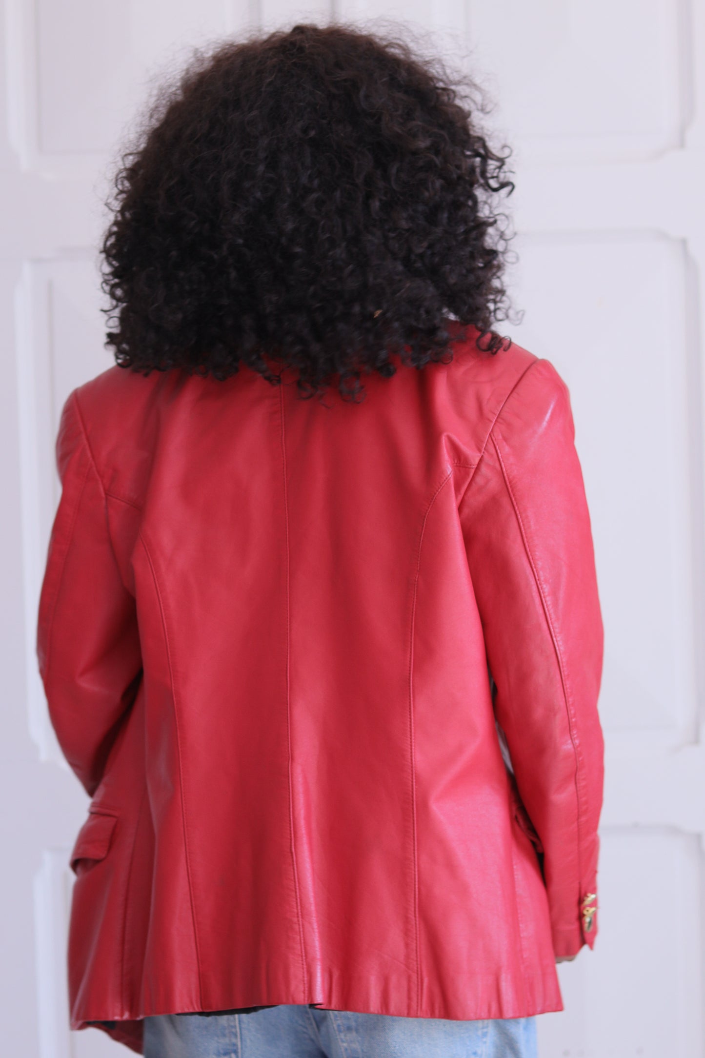 C&A blazer croisé en cuir rouge