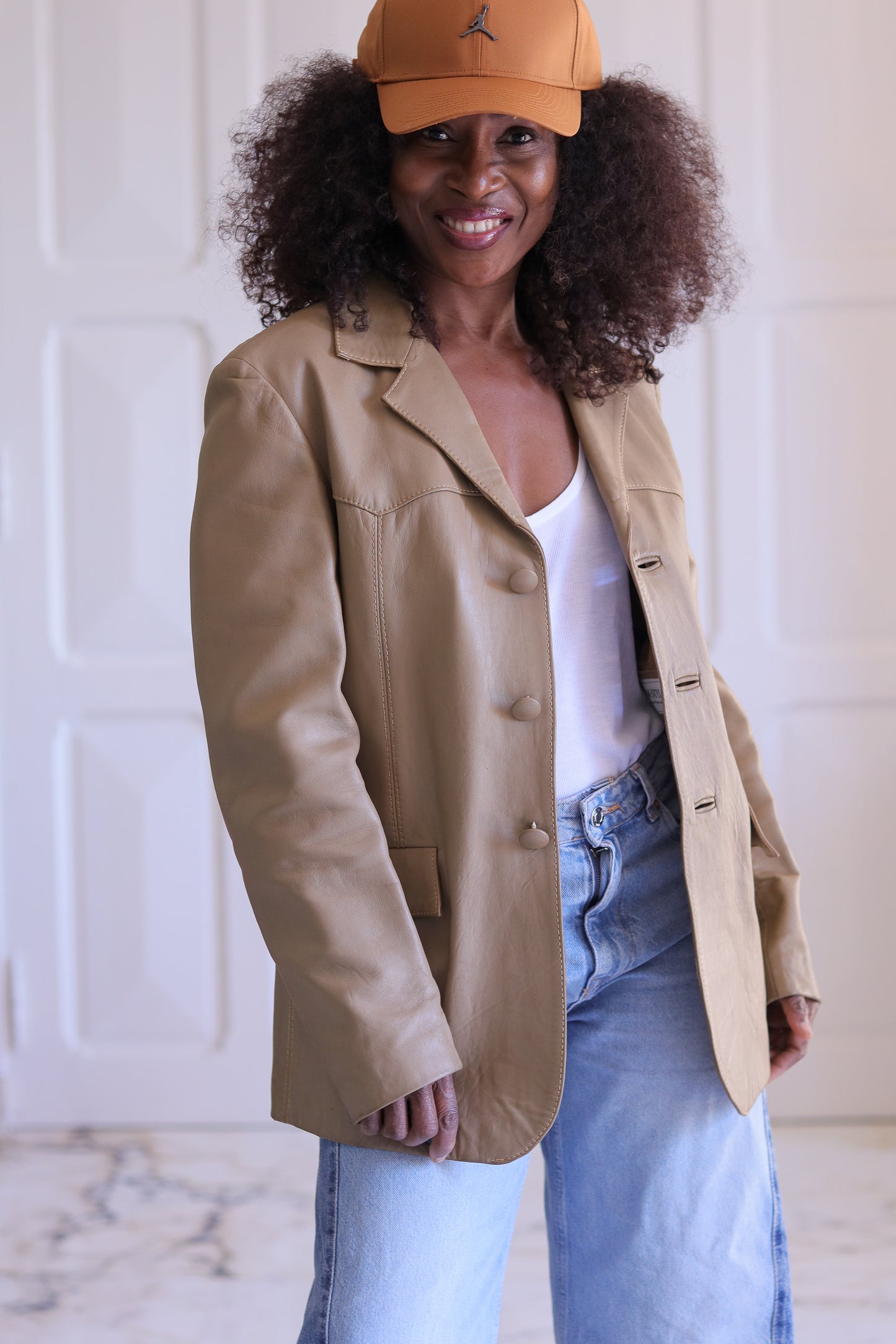 Blazer en cuir taupe
