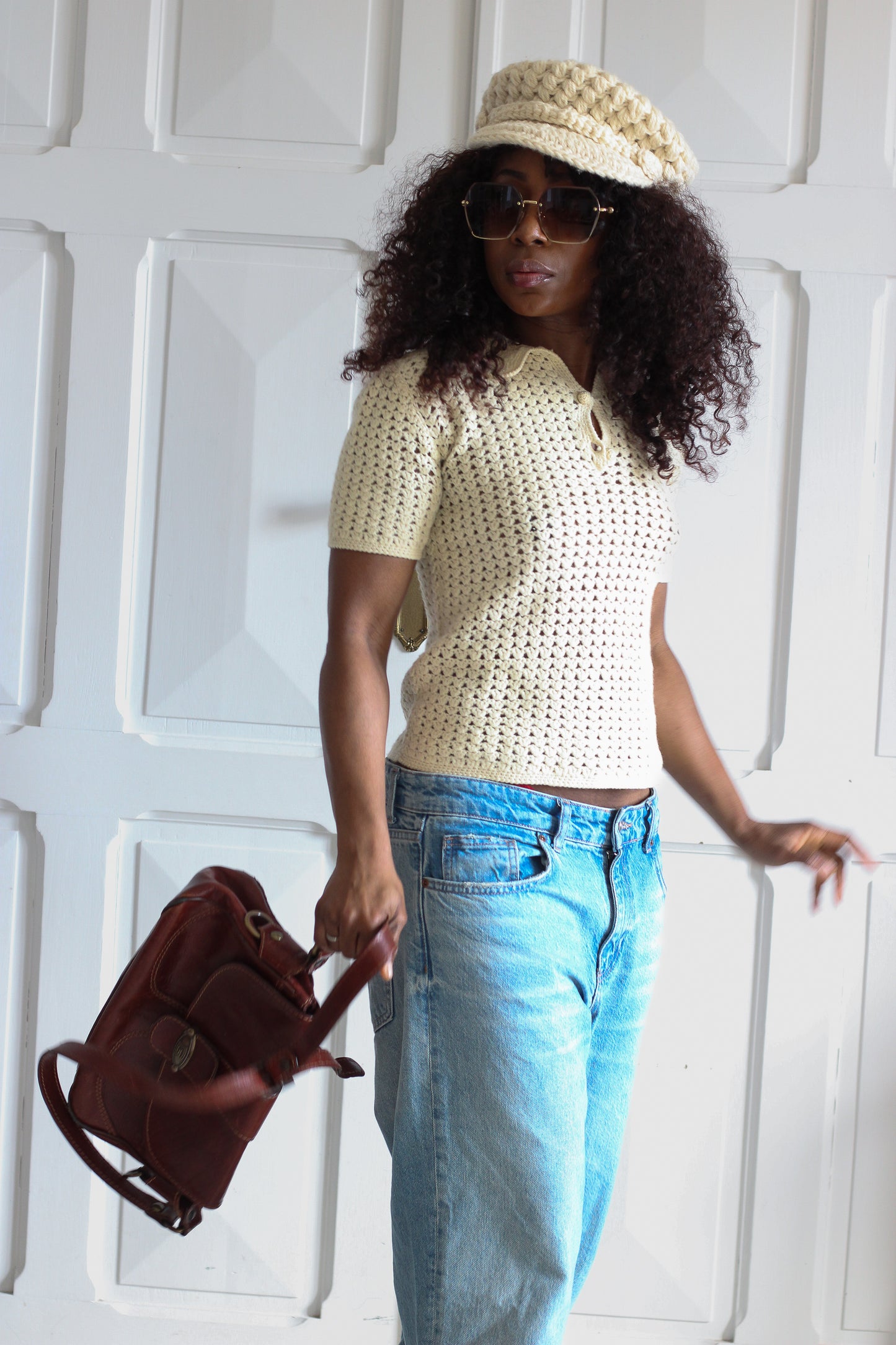 Fait main béret en tricot vintage