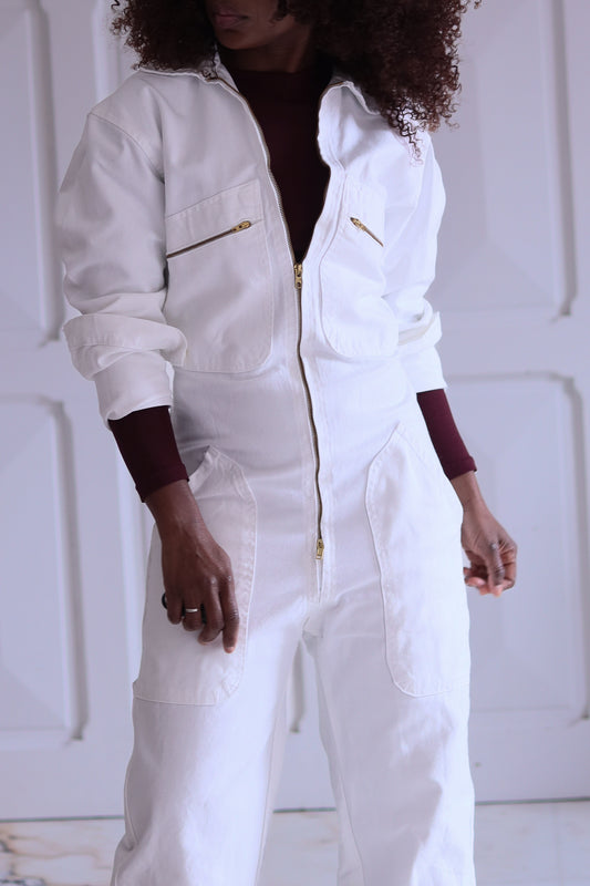 Combinaison blanc vintage bleu de travail