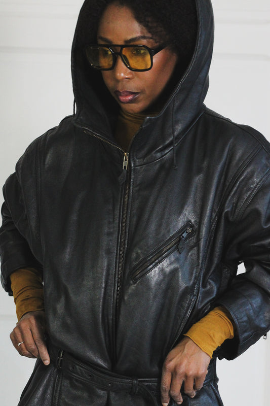 Blouson cuir avec capuche
