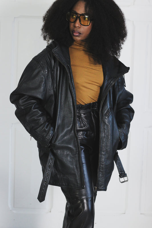 Blouson cuir avec capuche