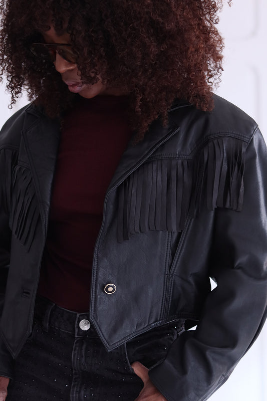 Blouson court à franges made in italy