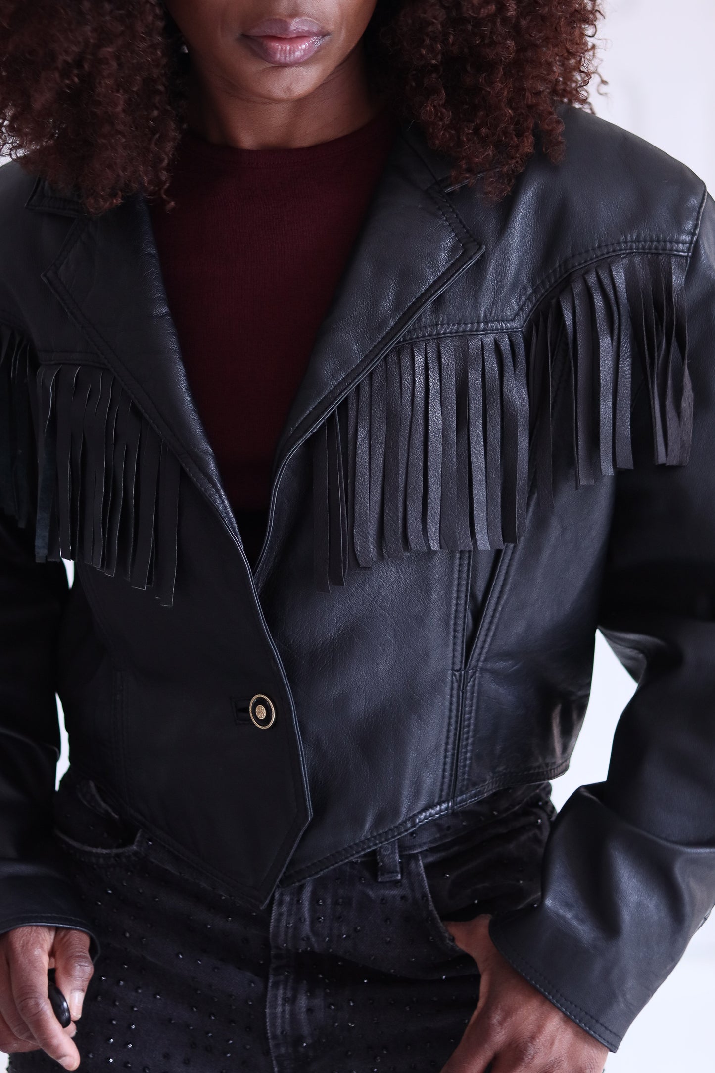 Blouson court à franges made in italy