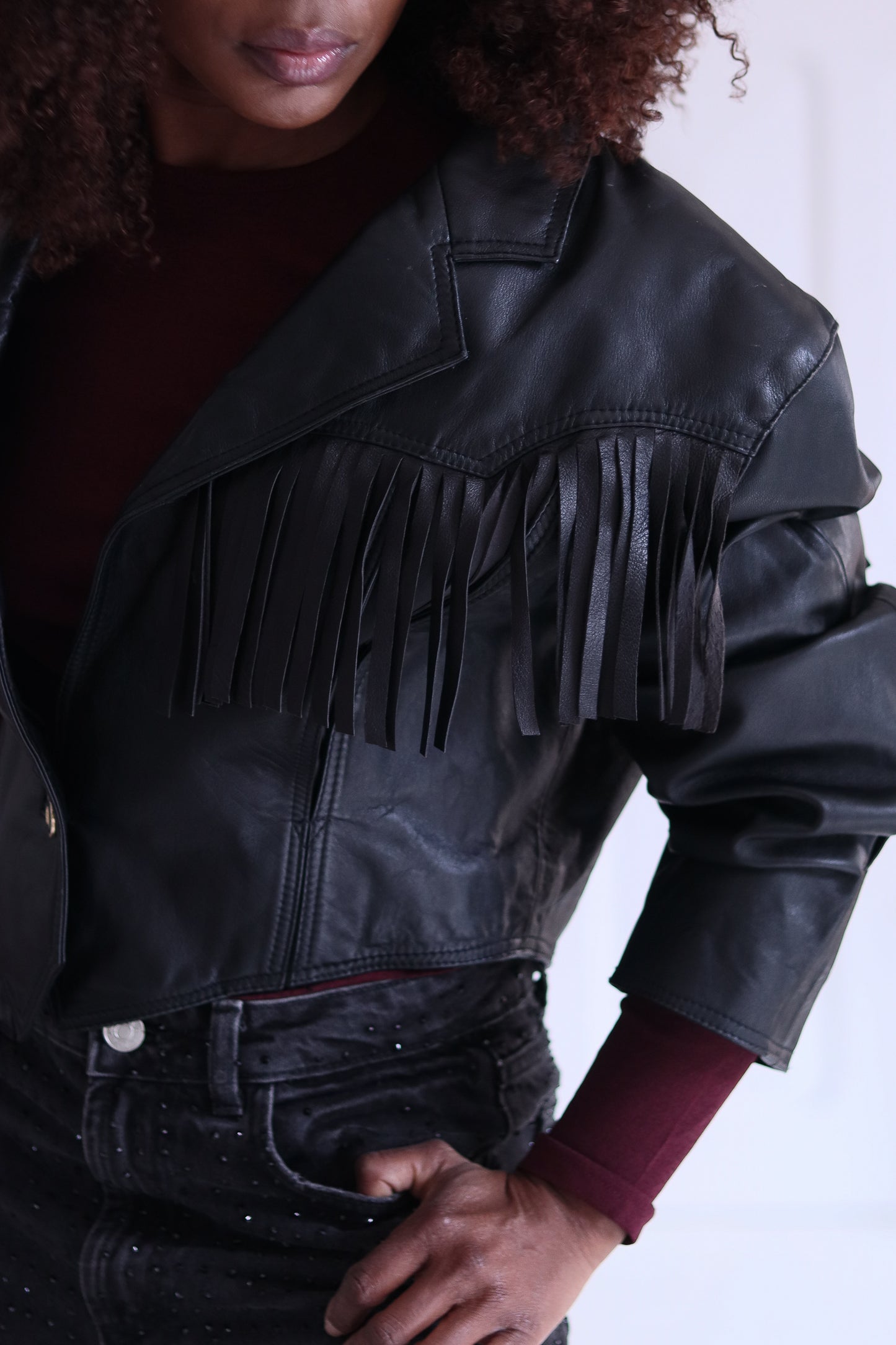 Blouson court à franges made in italy