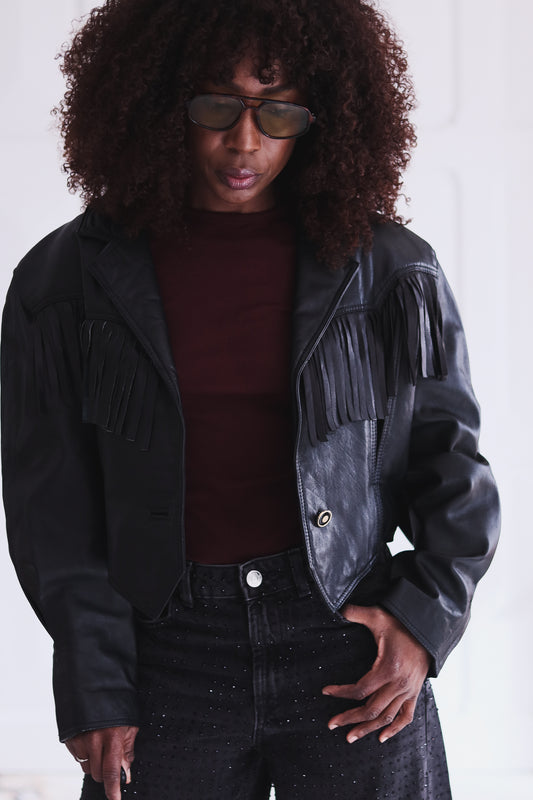 Blouson court à franges made in italy