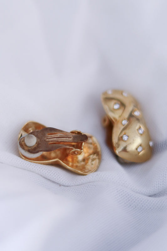 Boucles d’oreilles clip dorées à strass