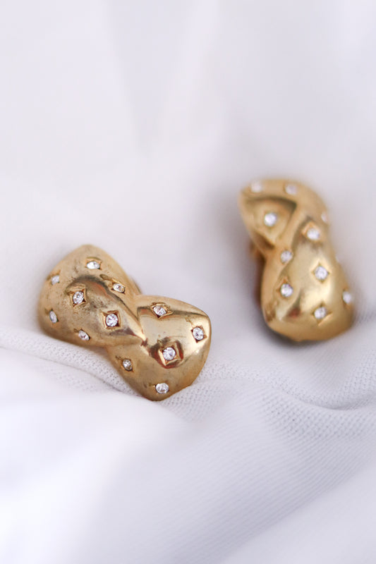 Boucles d’oreilles clip dorées à strass