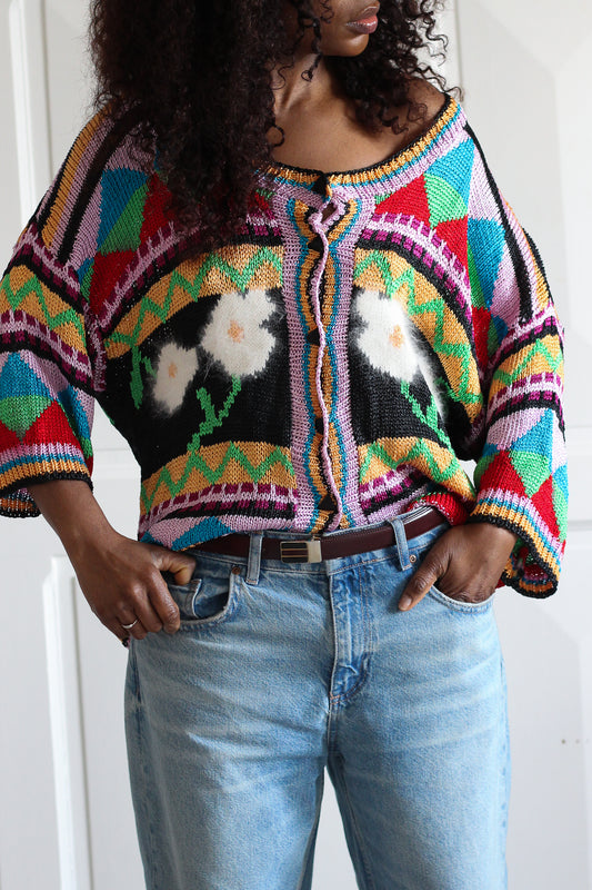 Tricot multicolore fait main