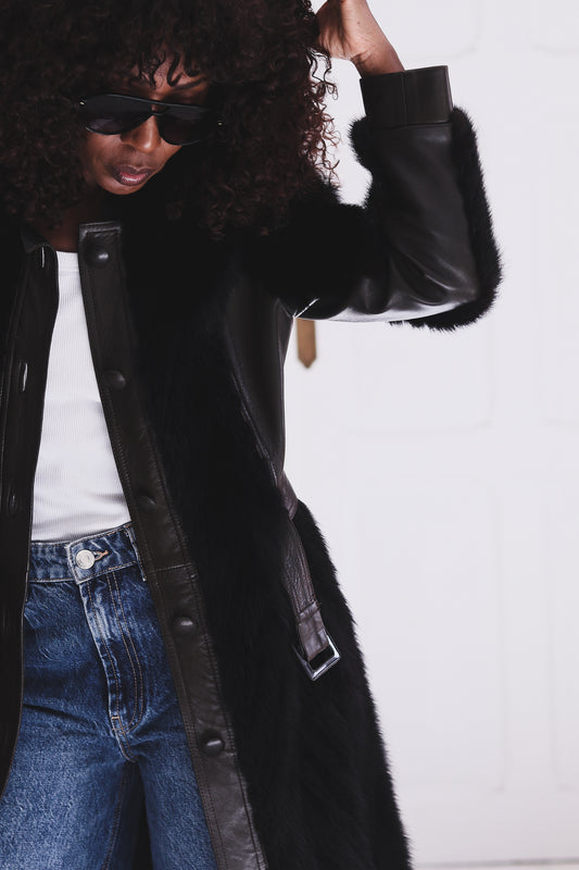 Sprung Frère manteau cuir et vison