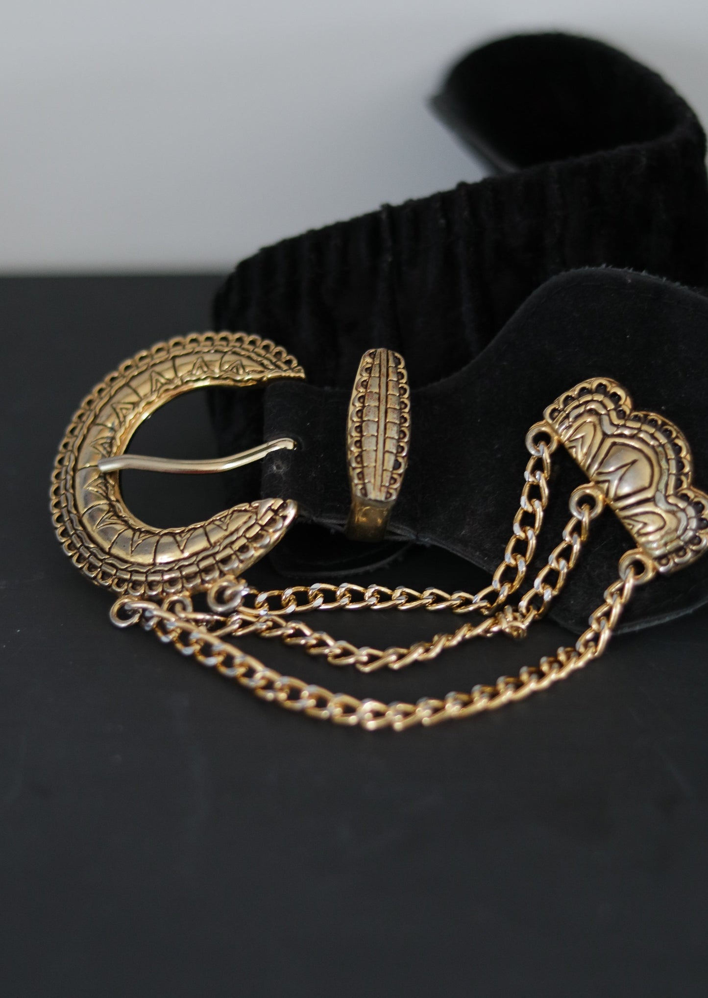 Ceinture vintage en velours et daim