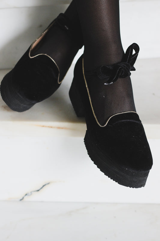 Chaussures noirs velours Faisan Argenté