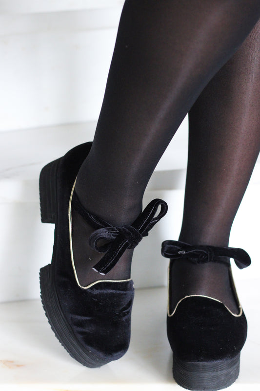 Chaussures noirs velours Faisan Argenté