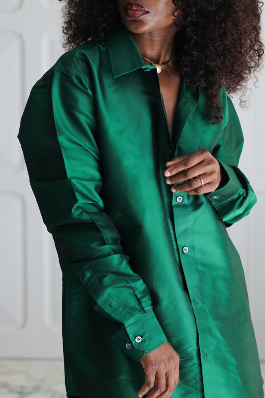 Warrior chemisier masculin en soie vert