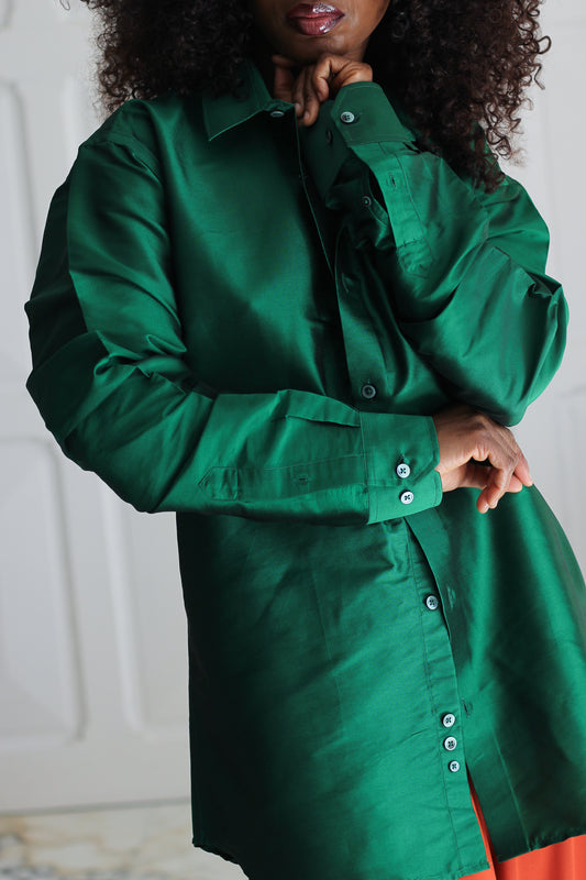 Warrior chemisier masculin en soie vert