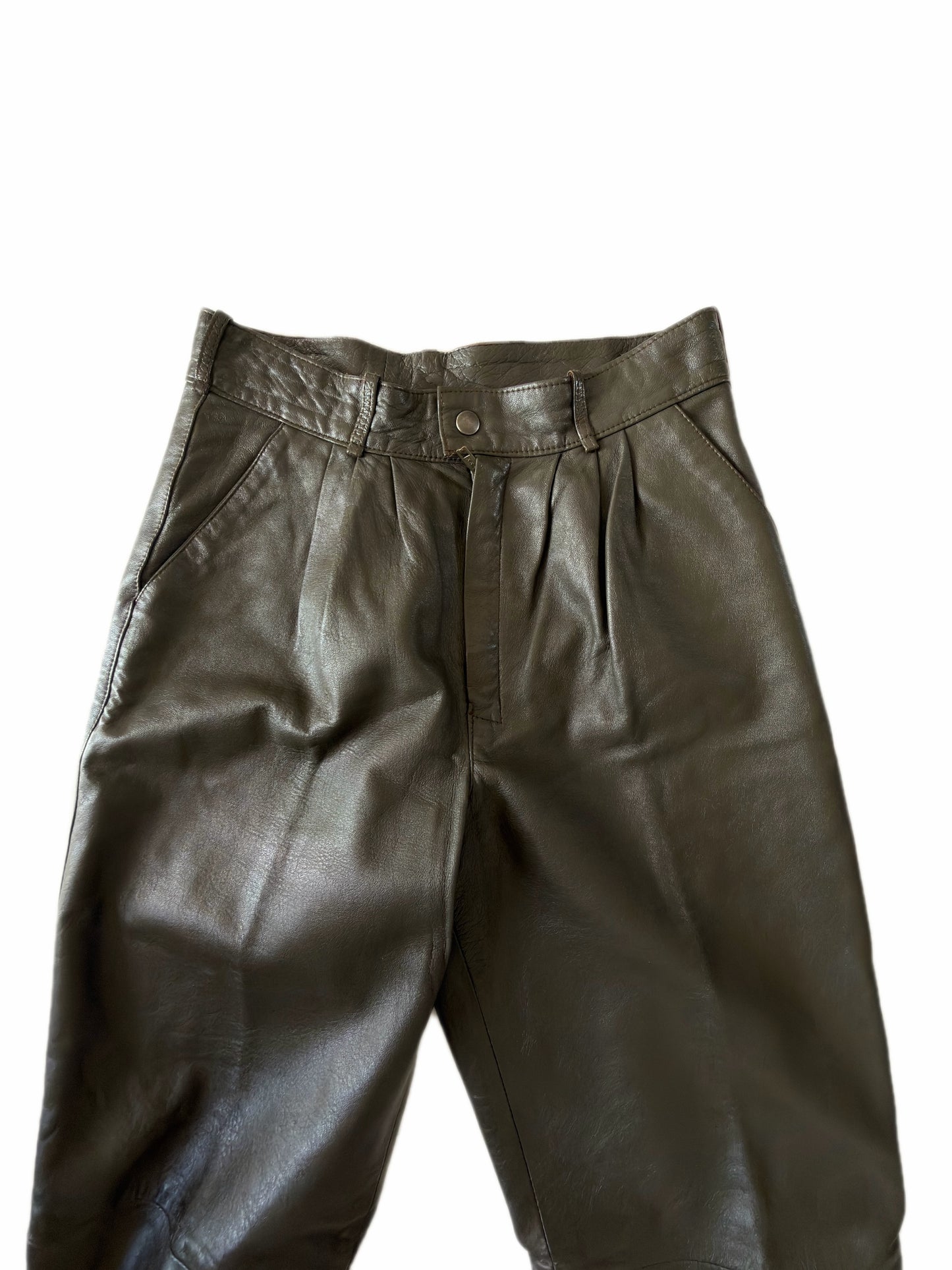 Pantalon cuir vert kaki