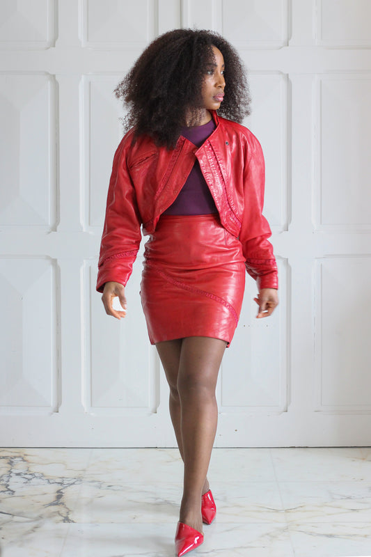 Pellessimo ensemble vintage cuir rouge