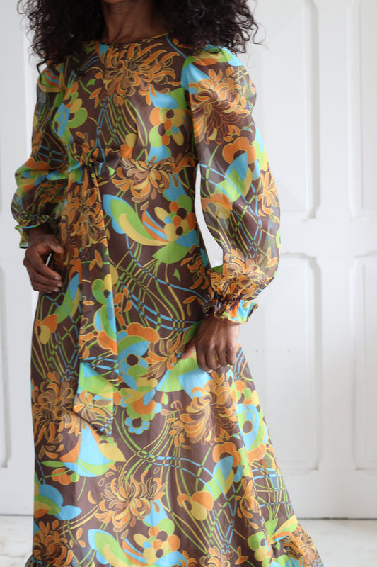 Fait main robe seventies psychédélique vintage