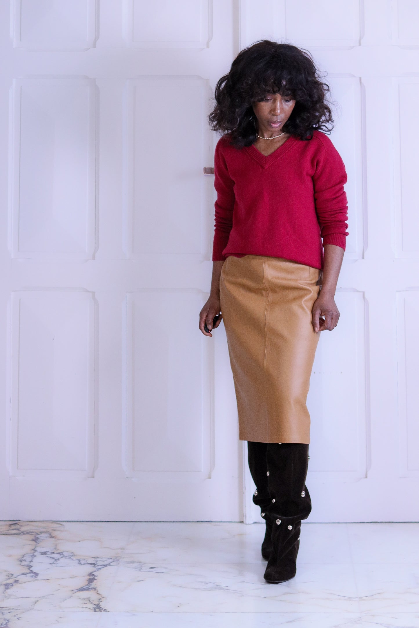 alixia Wouston jupe cuir camel