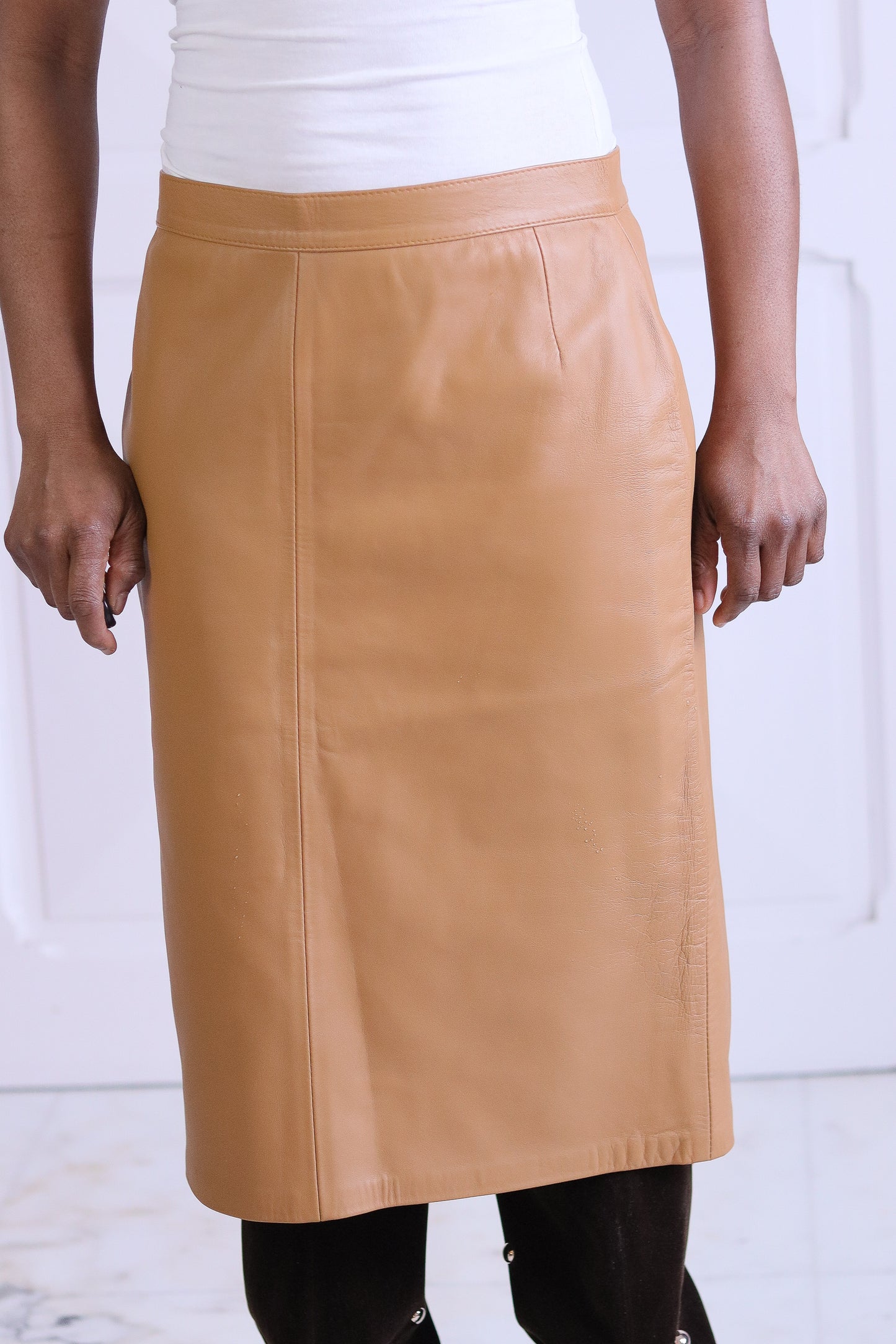 alixia Wouston jupe cuir camel