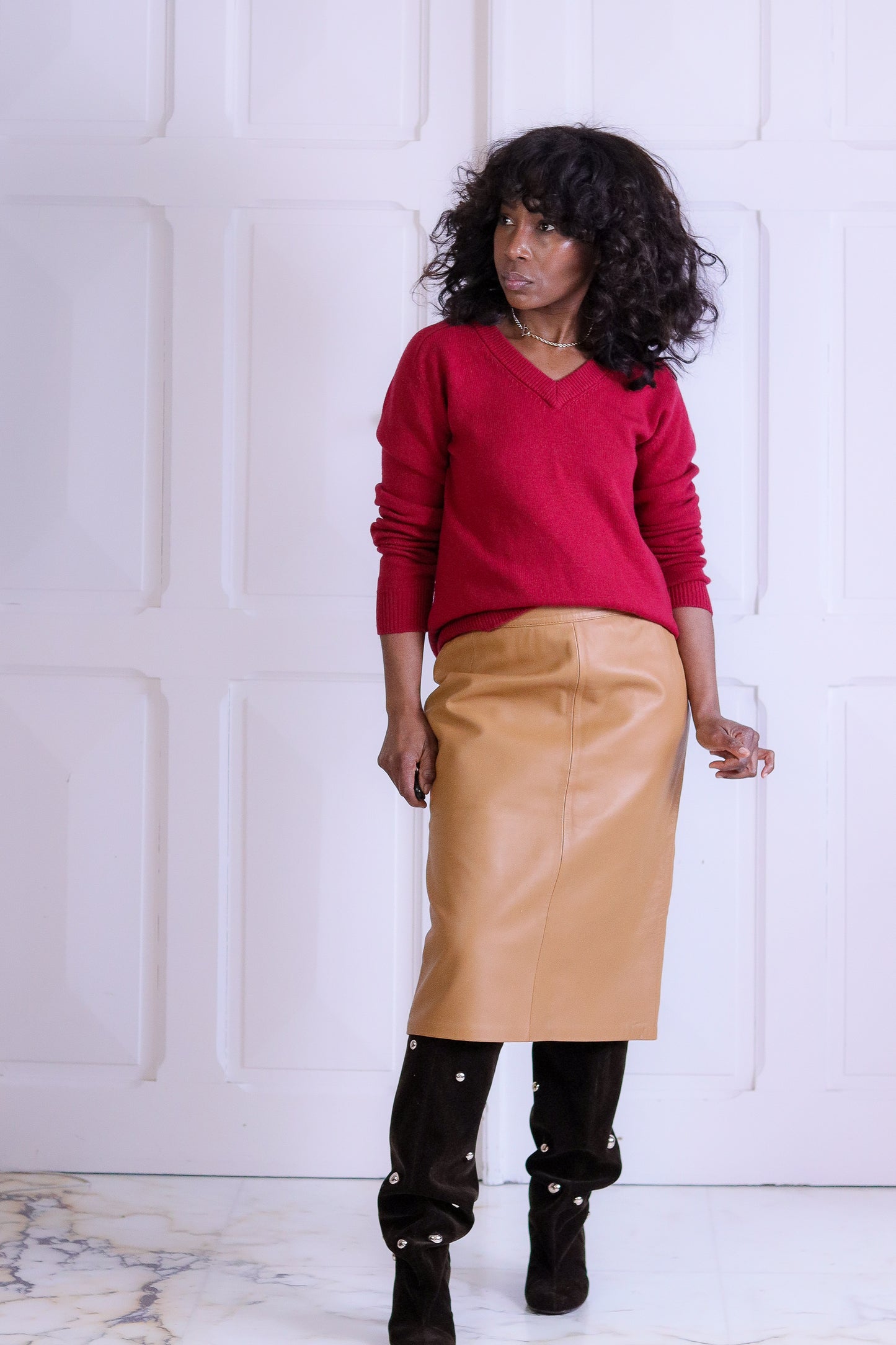 alixia Wouston jupe cuir camel