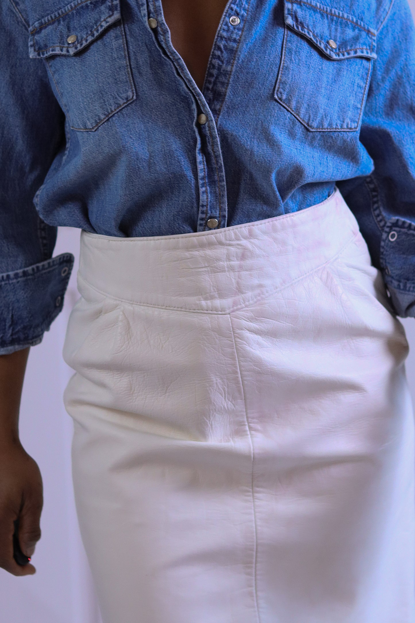 Jupe cuir blanc cassé