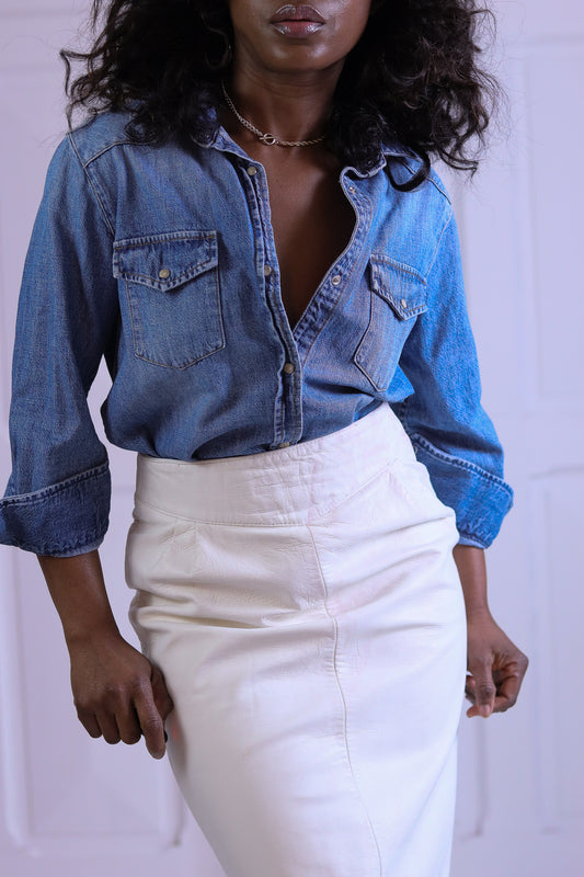 Jupe cuir blanc cassé