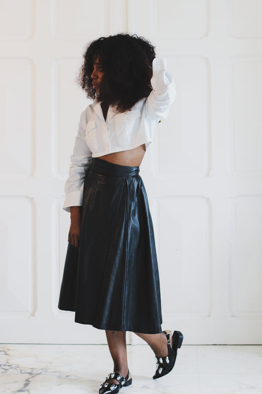 Jupe évasée taille haute cuir
