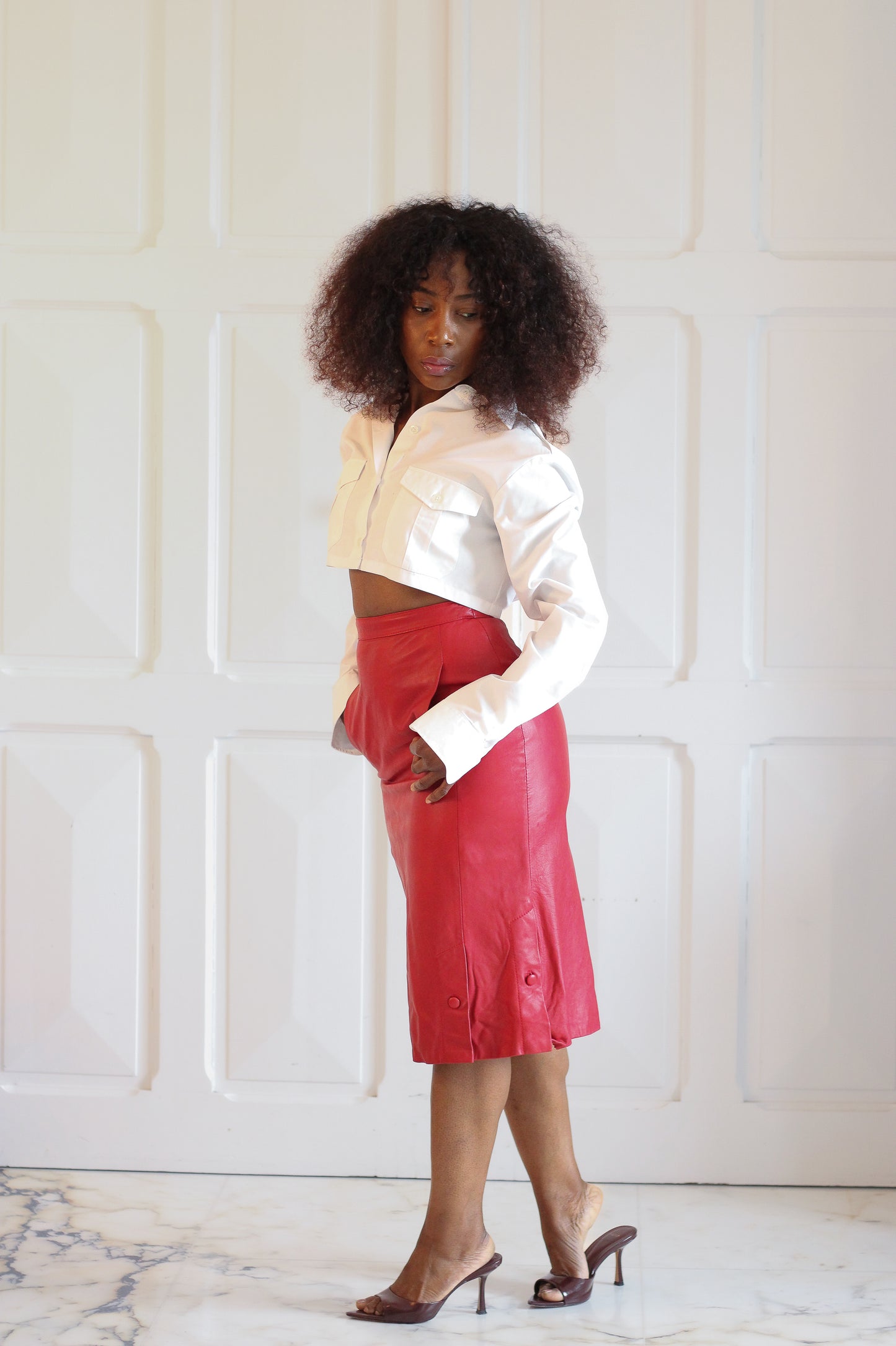 Jupe vintage en cuir rouge