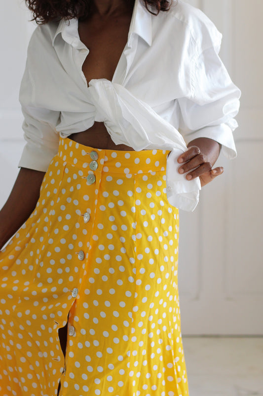 Jupe vintage jaune à pois
