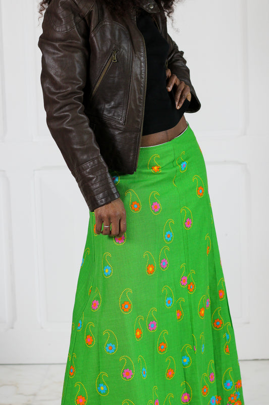 Fait main longue jupe en coton fleuri