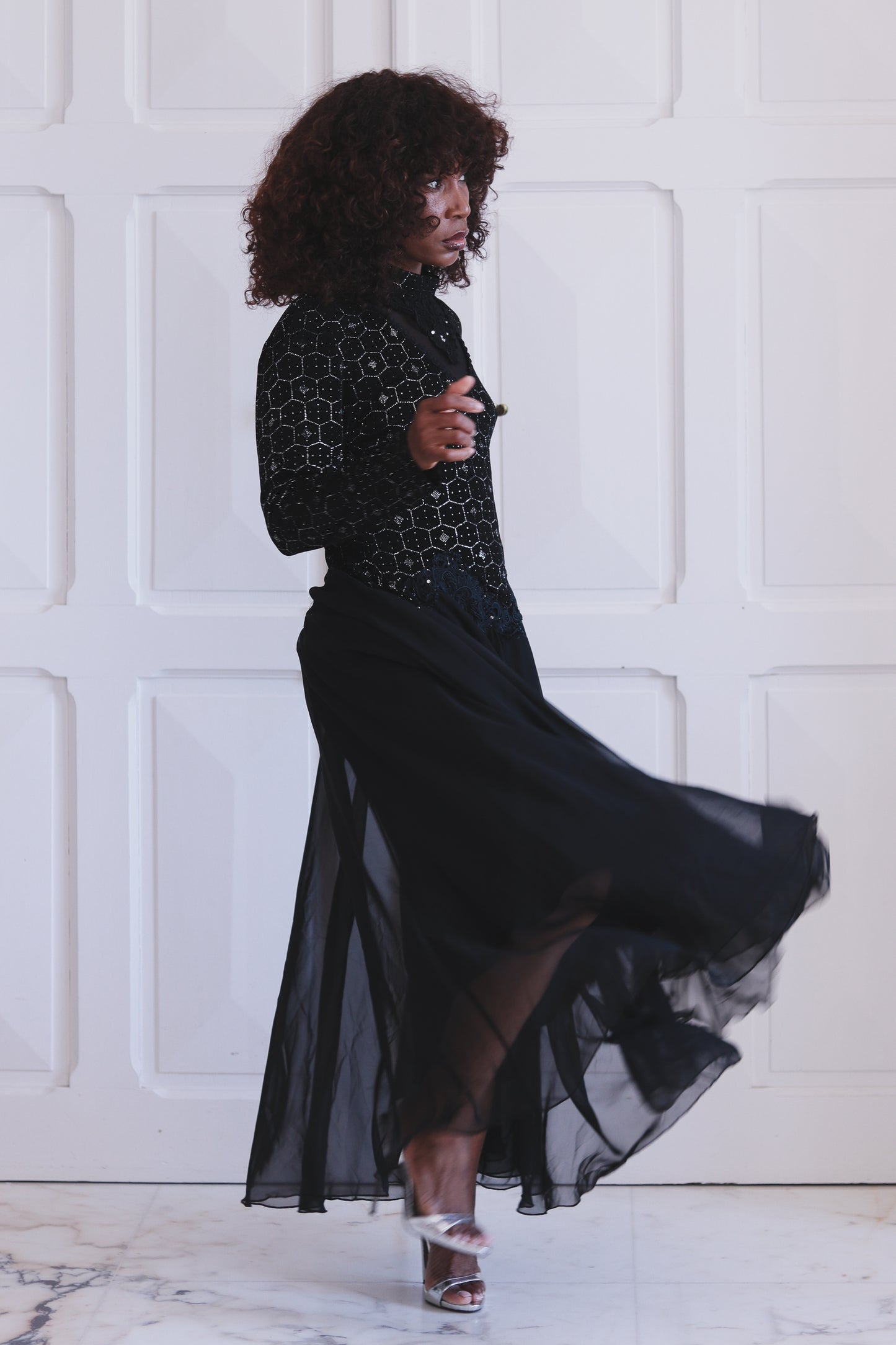 Longue robe cocktail années 80