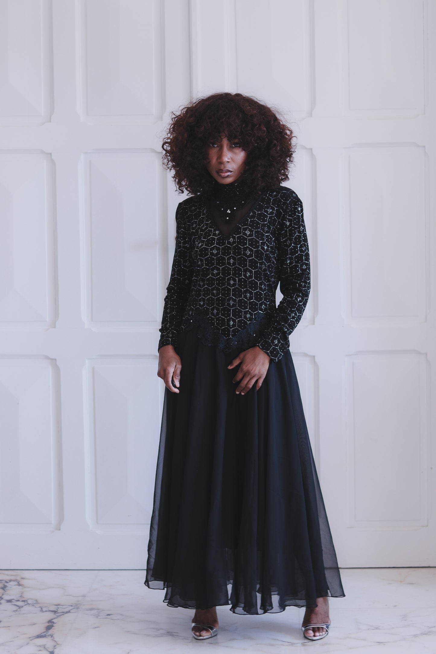 Longue robe cocktail années 80