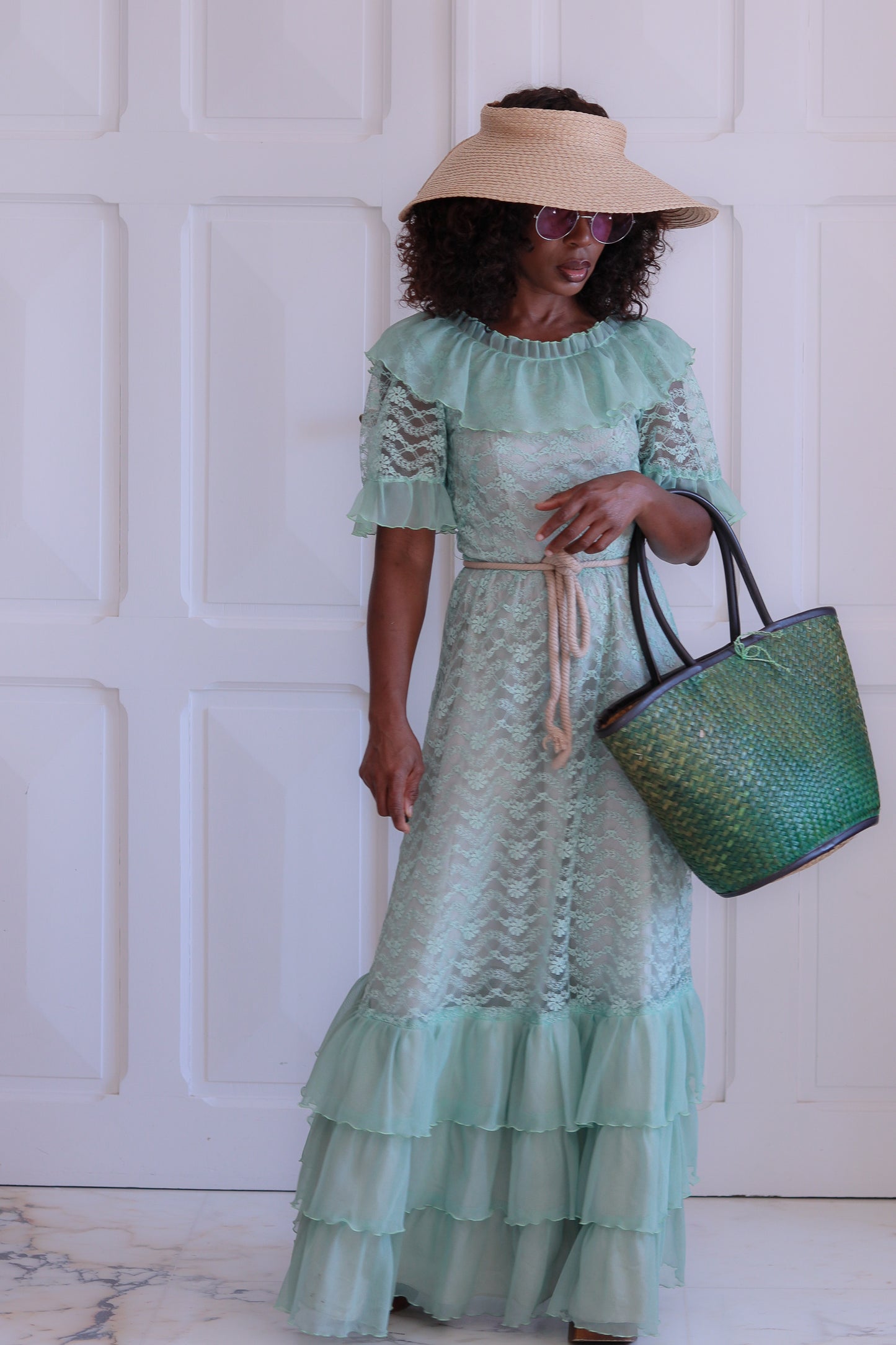 Robe en dentelle vert d'eau