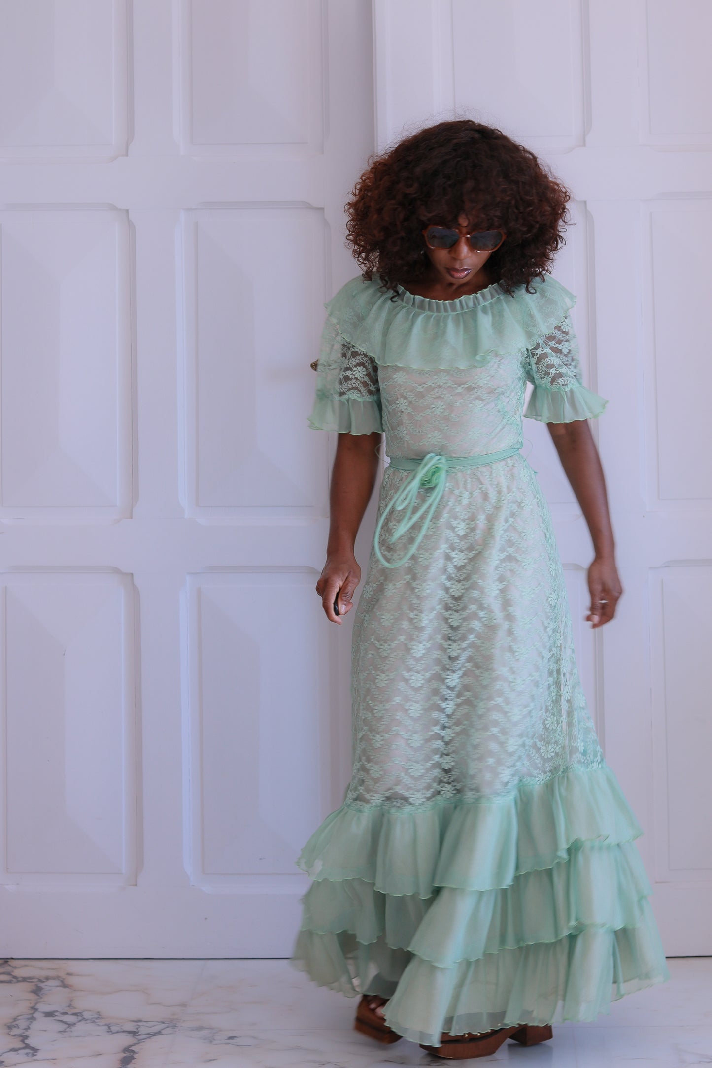 Robe en dentelle vert d'eau